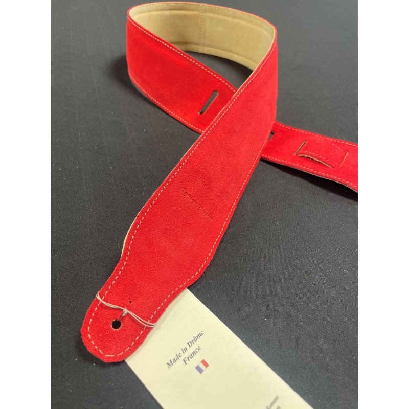 Sangle PATRICK BLESES Courroie Velours Rouge - Macca Music -