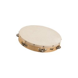 TAMBOURIN 10 PRE-ACCORDE EN BOIS, PEAU FIXE RIVETEE, 1 RANGEE DE CYMB