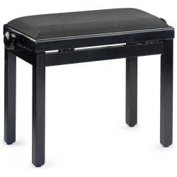 Banquette de Piano, Noir Brillant, Avec Pelote en Velours Noir Nervuré - Macca Music -