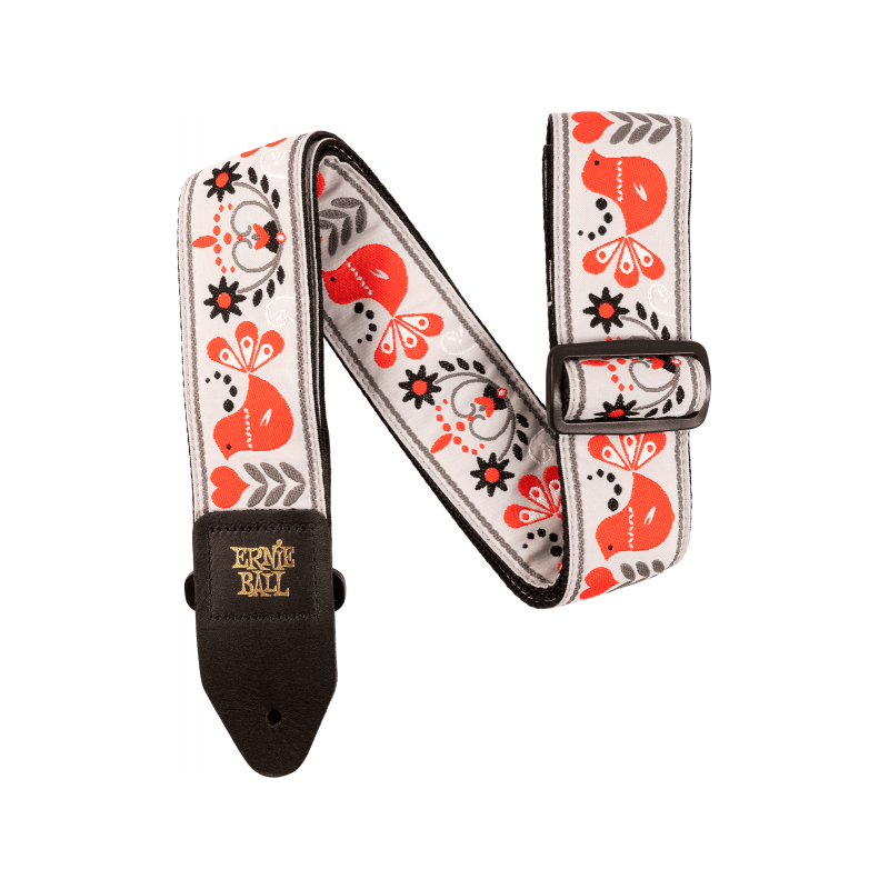 Sangle Pour Guitare Et Basse ERNIE BALL Jacquard Red Bird Winter - Macca Music