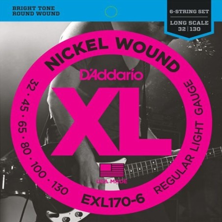 Cordes Pour Basse Electrique 6 Cordes D'ADDARIO EXL170-6 32-130 - Macca Music
