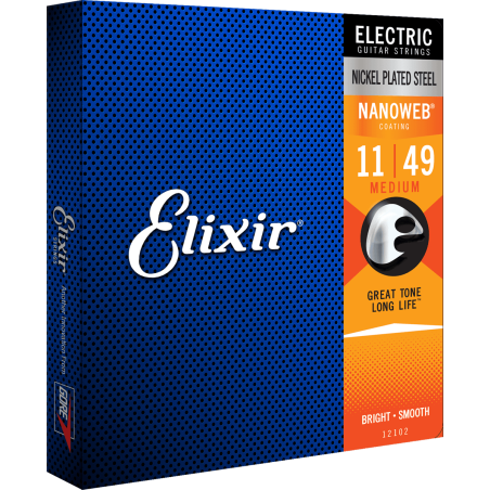 Cordes Pour Guitare Electrique ELIXIR 12102 Nanoweb 11-49 - Macca Music
