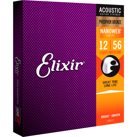 Cordes Pour Guitare Acoustique ELIXIR 16077 Medium Light PH 15-56 - Macca Music