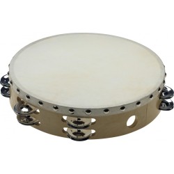 TAMBOURIN 10 PRE-ACCORDE EN BOIS, PEAU FIXE RIVETEE, 2 RANGEES DE CYM
